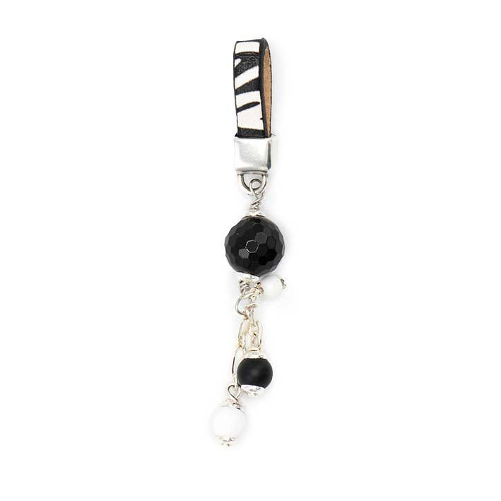 GEM TAG  ZEBRA - Handgemaakte hanger van zwarte onyx en cacholong