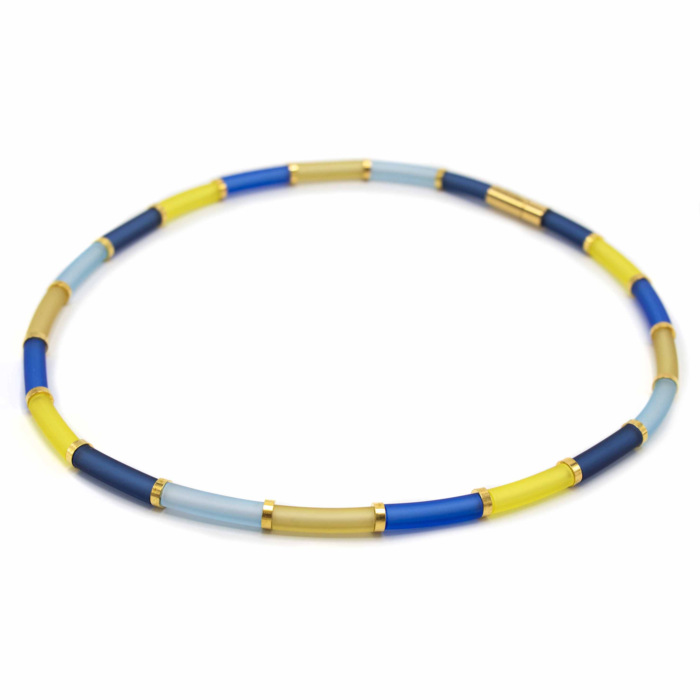 Bits & Pieces, kleurrijke ketting zero waste  blauw/geel