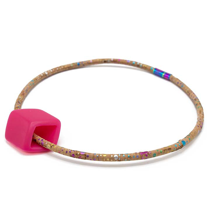 Ketting van KURK 1 lijns met Cube Power Pink - FEESTCOLLECTIE -