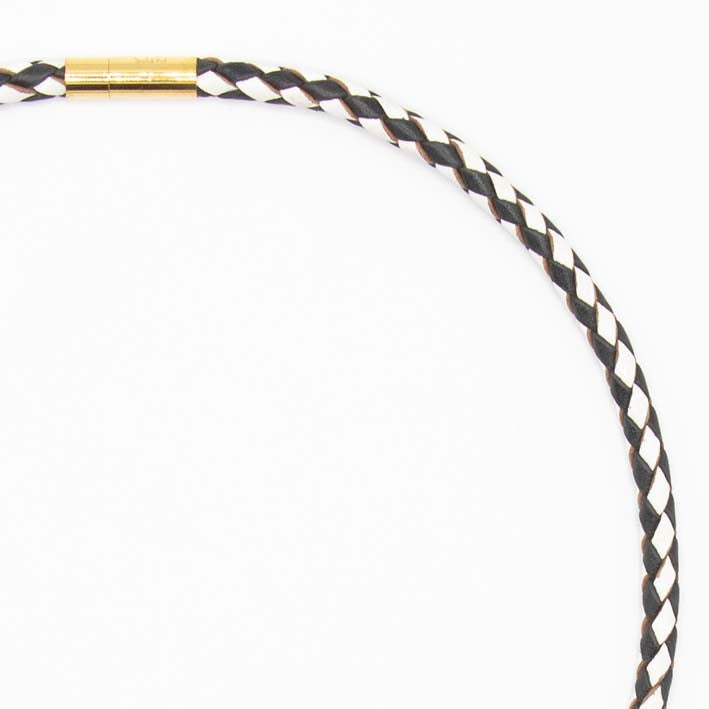 Ketting  van ECHT LEER 1 lijns, zwart/wit gevlochten
