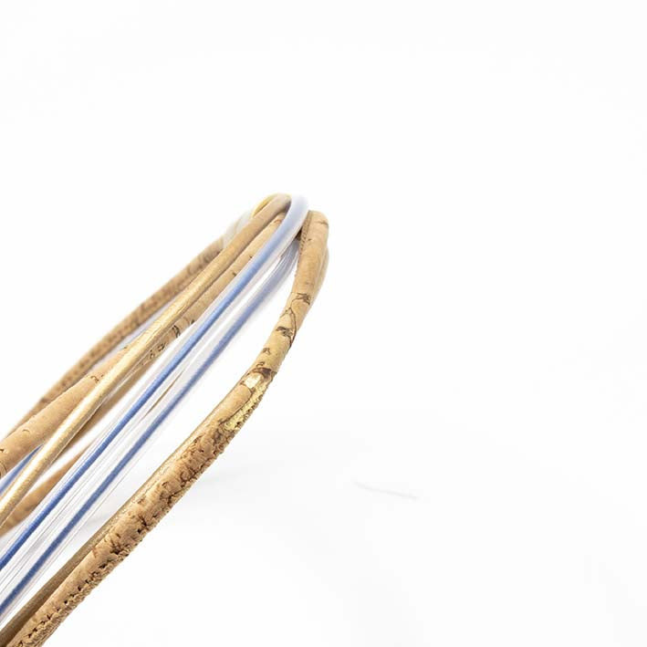 Statement  ketting van kurk en leer met 1 CUBE in blauw