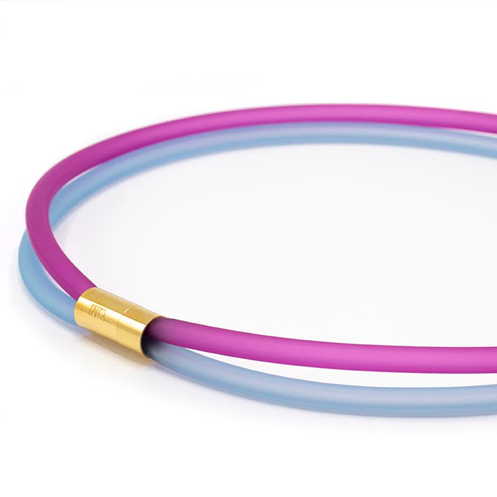 Rubber ketting 2 lijns fel roze/aqua