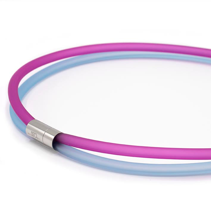 Rubber ketting 2 lijns fel roze/aqua