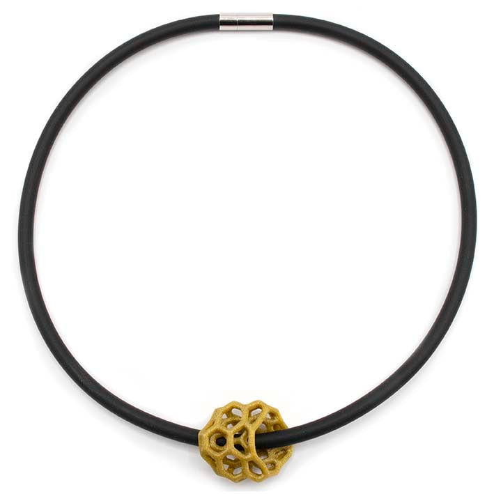 Rubber ketting met 3D geprinte Cube van bioplastic, Lace, Goud