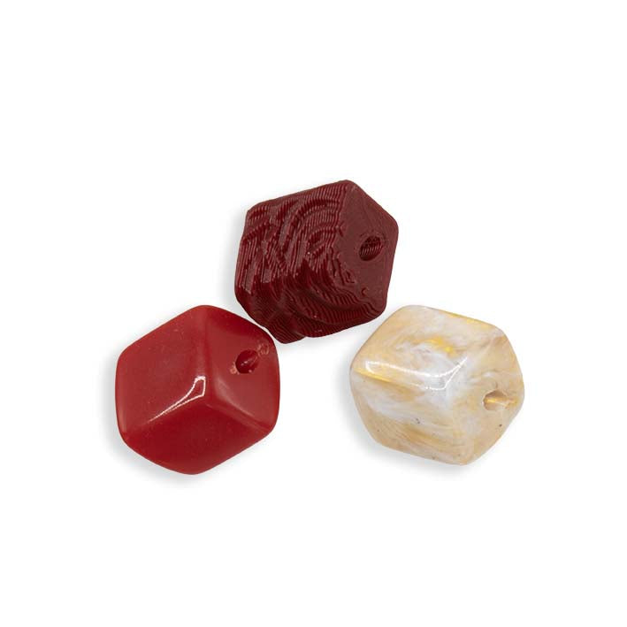 Set van 3 mini Cubes van Fates in rood en ivoor, met 3D-geprinte Red Rose