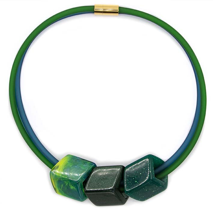 Exclusieve ketting van rubber met 3 Cubes, Emerald Dream