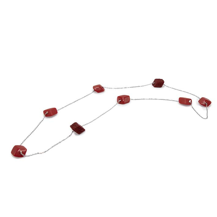 Lange ketting met 8 mini cubes in roodtinten, 3D Red Rose