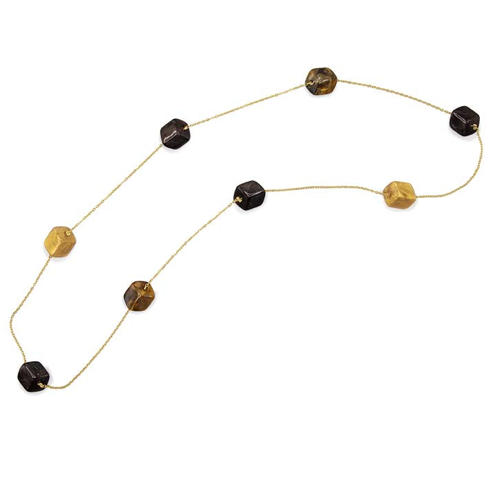 Lange ketting met 8 mini cubes in goudtinten