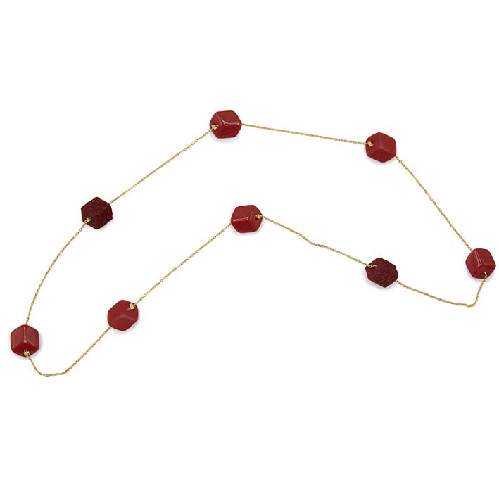 Lange ketting met 8 mini cubes in roodtinten, 3D Red Rose