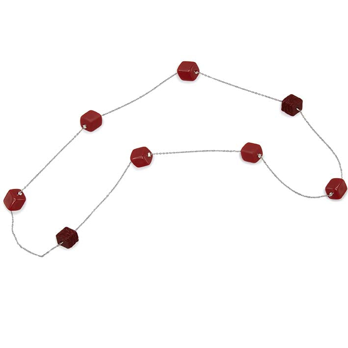 Lange ketting met 8 mini cubes in roodtinten, 3D Red Rose
