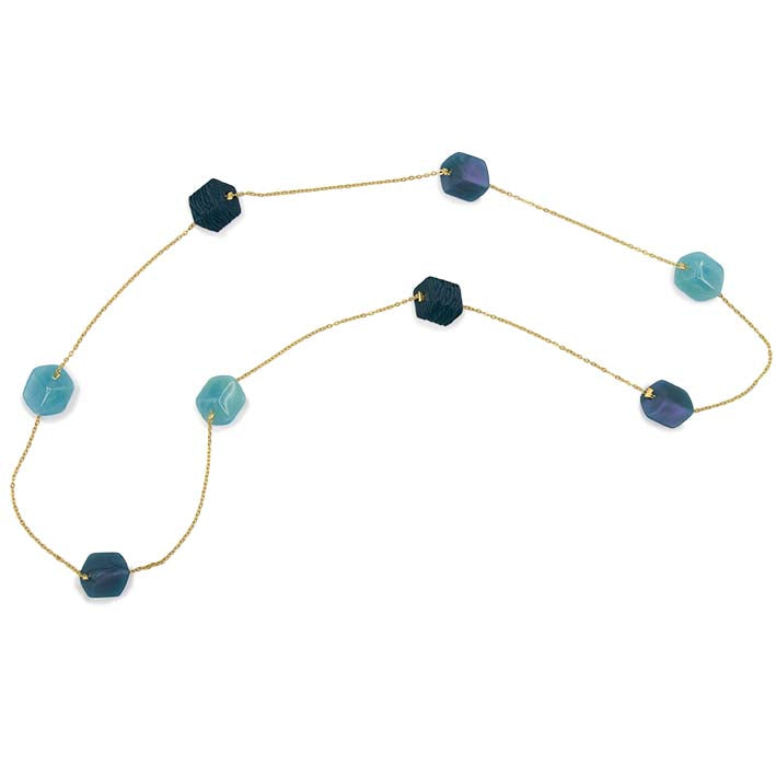 Lange ketting met 8 mini cubes turquoise