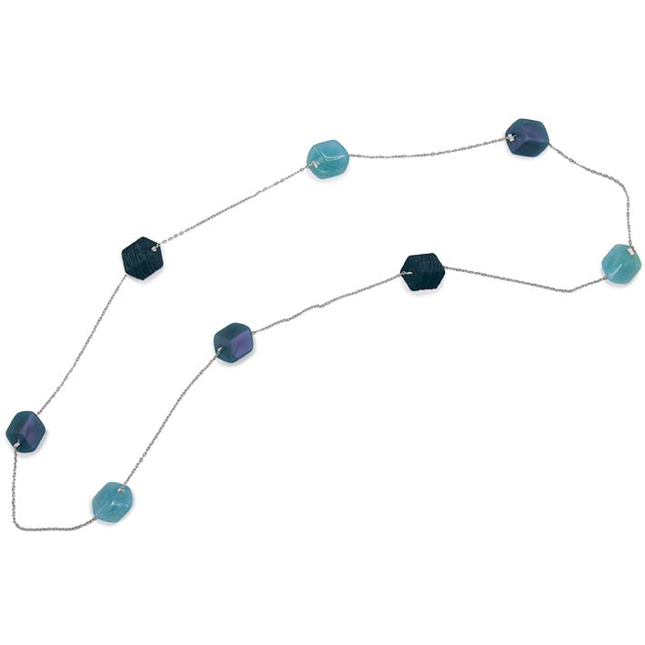 Lange ketting met 8 mini cubes turquoise