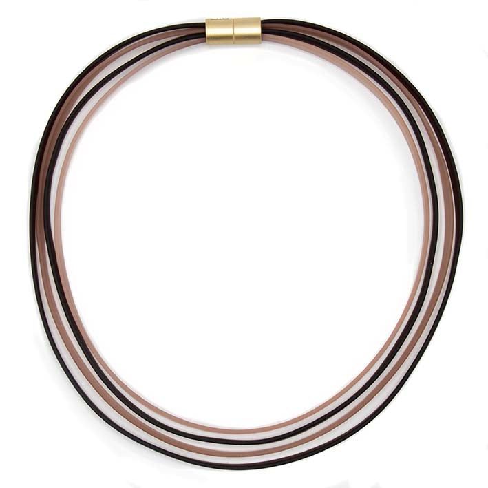 Rubber ketting 4 lijns Ribbon, bruin met champagne