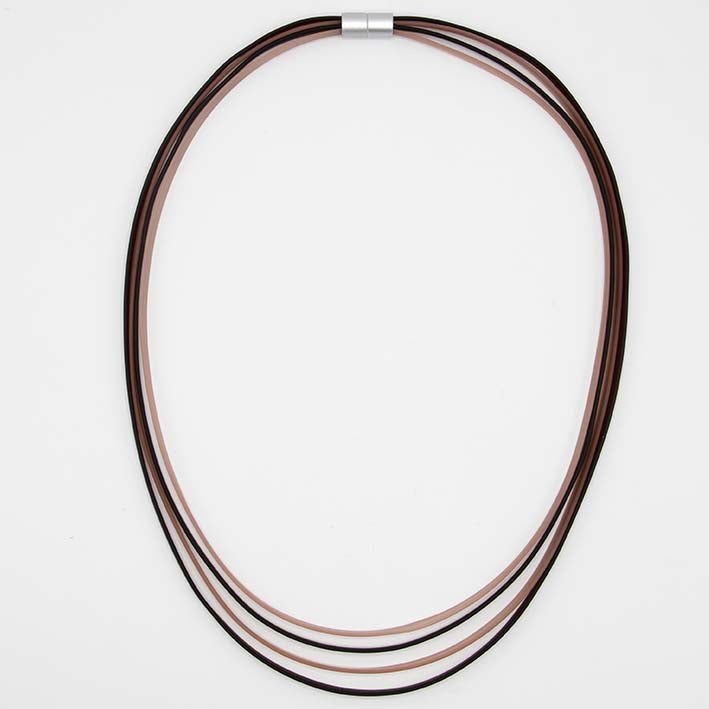 Rubber ketting 4 lijns Ribbon, bruin met champagne