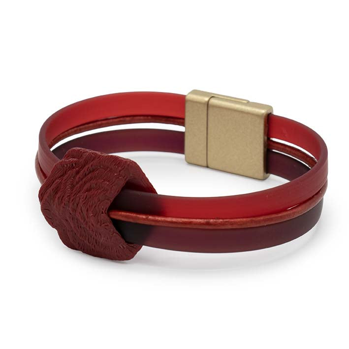 Zijaanzicht Cube armband Red Rose met magnetisch slot in goudkleurig resin, Fates