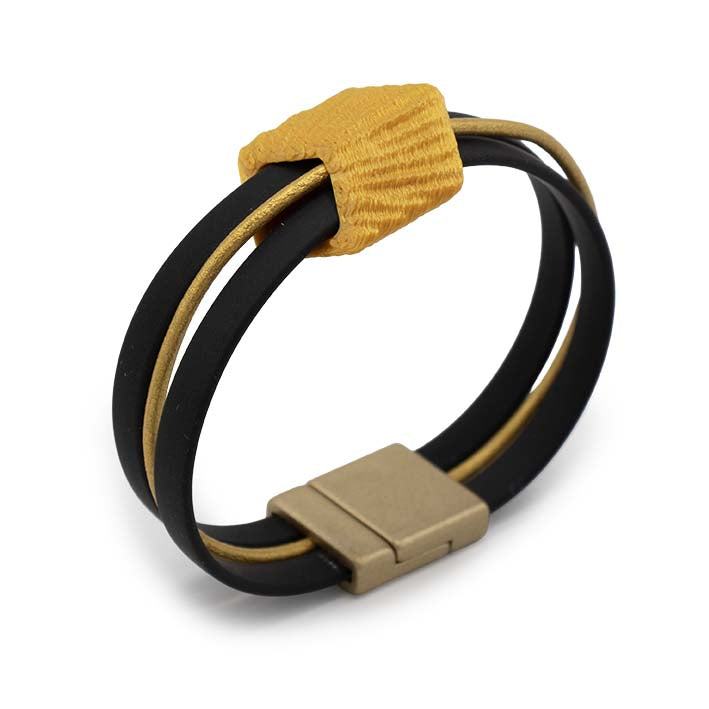Cube armband met Golden Rays medium Cube, rubber en leer combinatie, Fates
