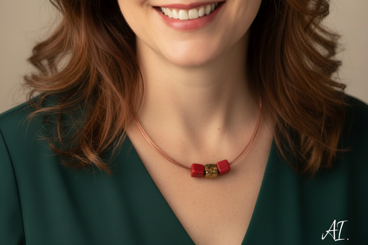 Ketting met mini cubes, Rood mix