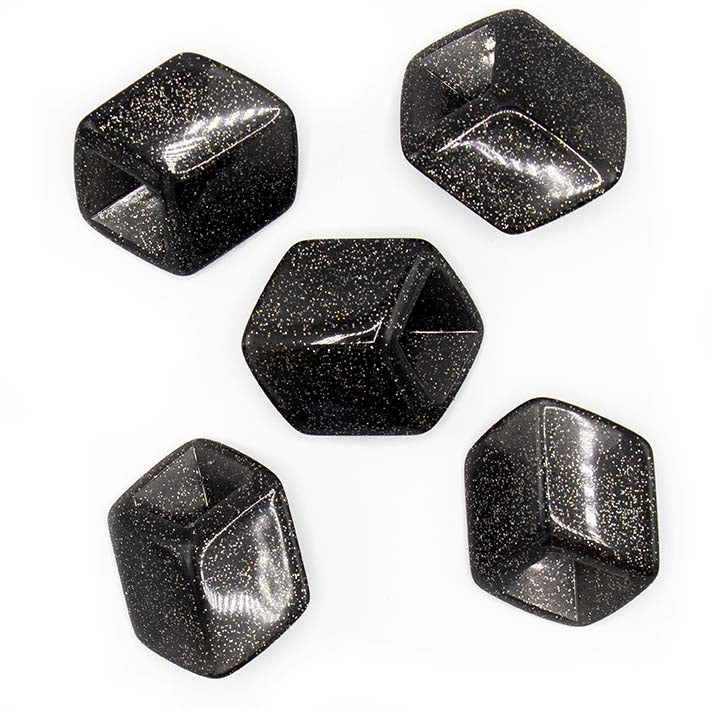 5 Cubes Spicks. Zwart met gekleurde leine gliters