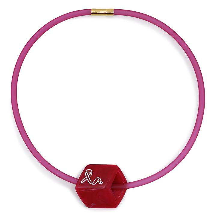 Ketting van RUBBER 1 lijns met Cube Pink Ribbon