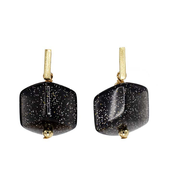 Cube oorbellen Spicks, zwart met gekleurde glitters in goud