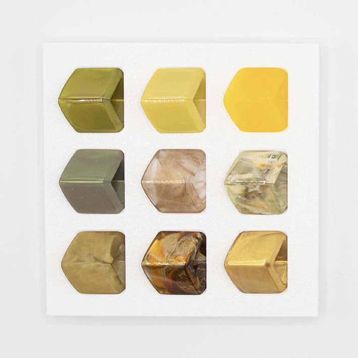 Duurzame Display voor Cubes in 3D geprint bio plastic, geel