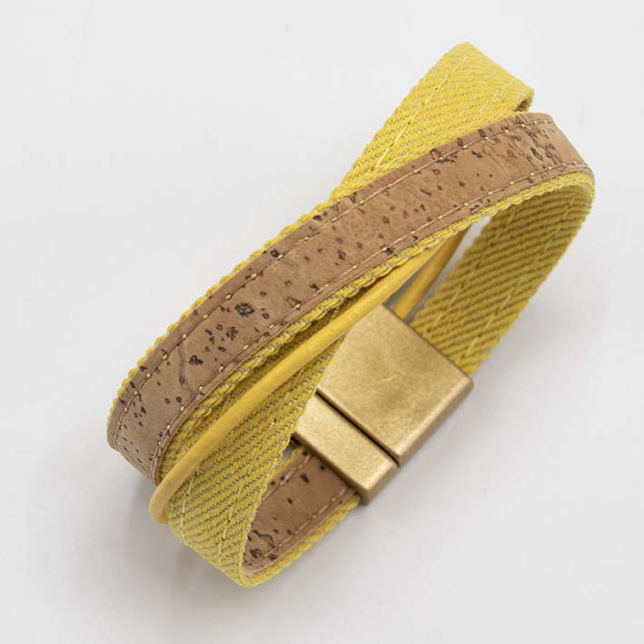 Armband van gele  jeans en kurk, 40 mm