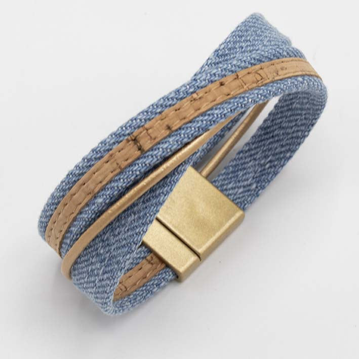 Armband van licht blauwe  jeans en kurk, 40 mm
