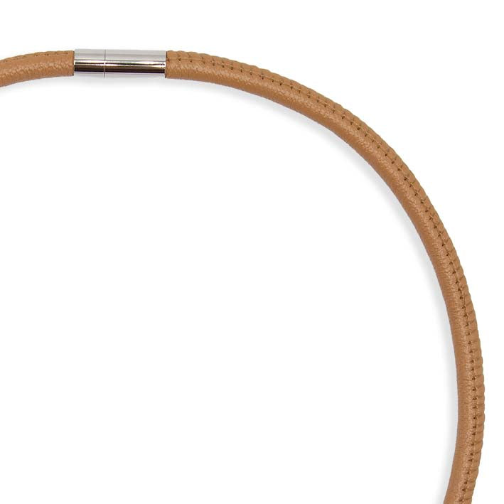 Ketting van leer, cognac bruin, 1-lijns