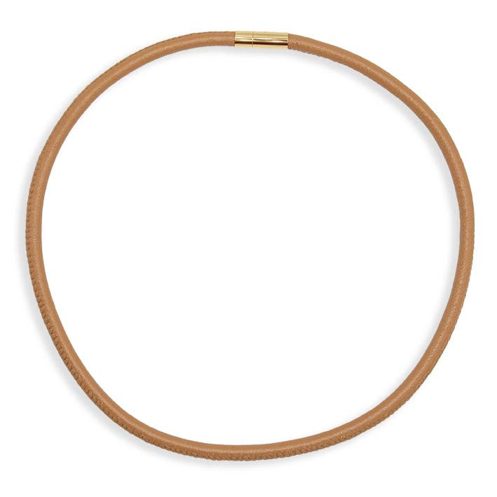 Ketting van leer, cognac bruin, 1-lijns
