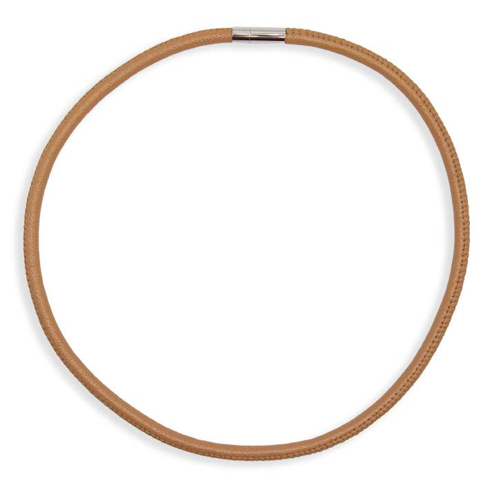 Ketting van leer, cognac bruin, 1-lijns