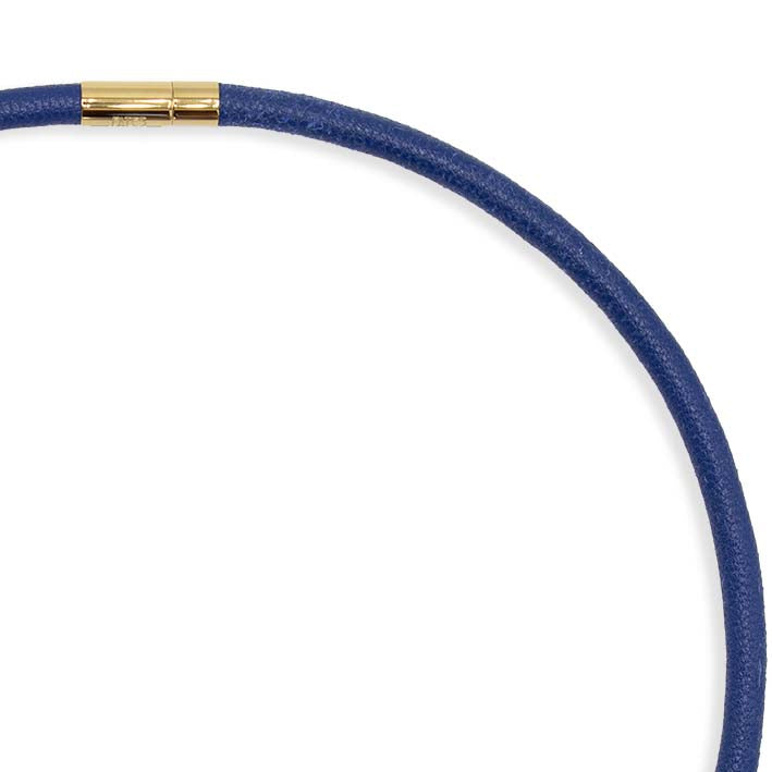 Ketting van leer, kobalt blauw, 1-lijns
