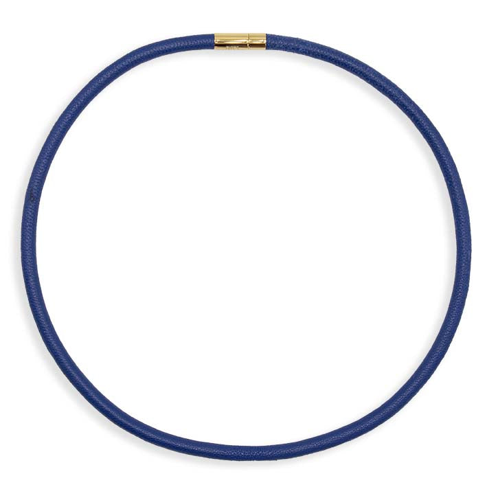 Ketting van leer, kobalt blauw, 1-lijns