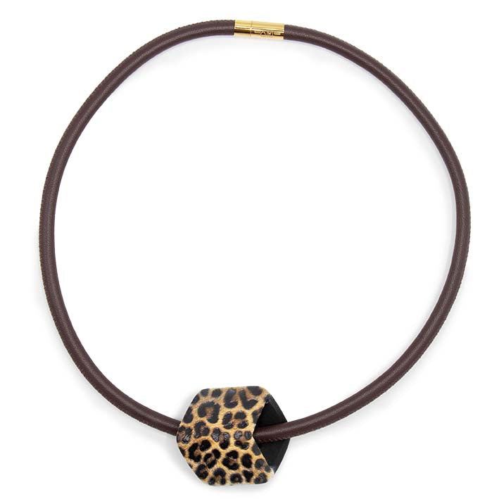 Cube ketting leer, Brown Leopard