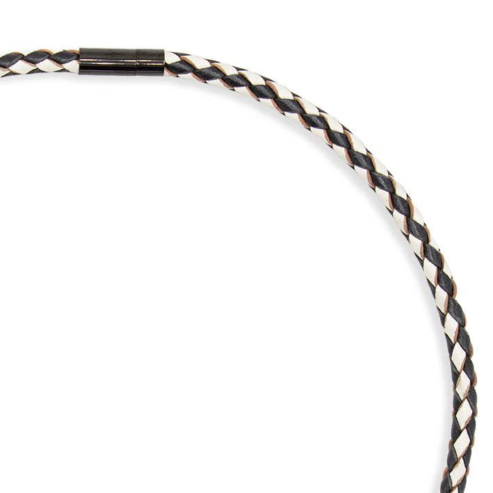 Ketting van leer, zwart/wit gevlochten, 1-lijns