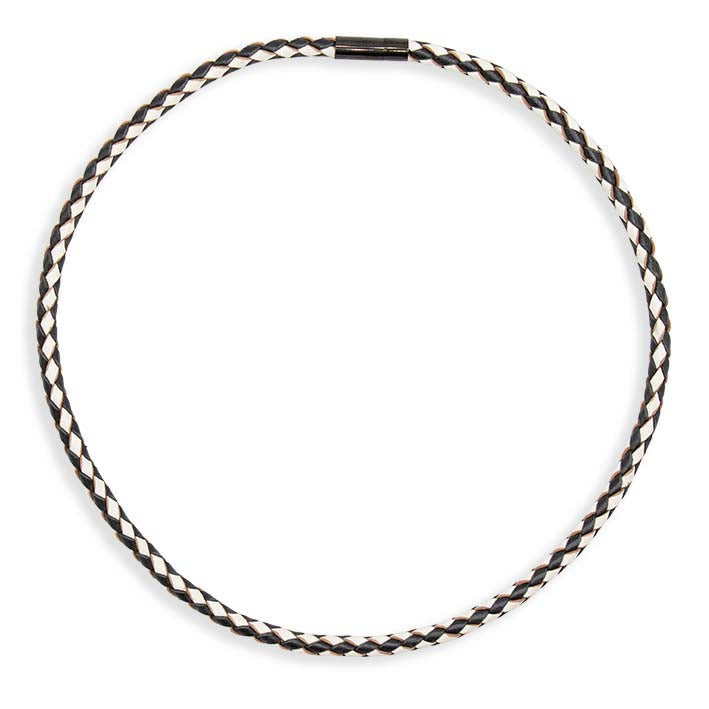 Ketting van leer, zwart/wit gevlochten, 1-lijns