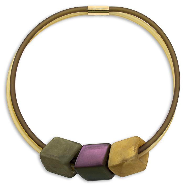 Exclusieve ketting van rubber met 3 Cubes, Olive musterd