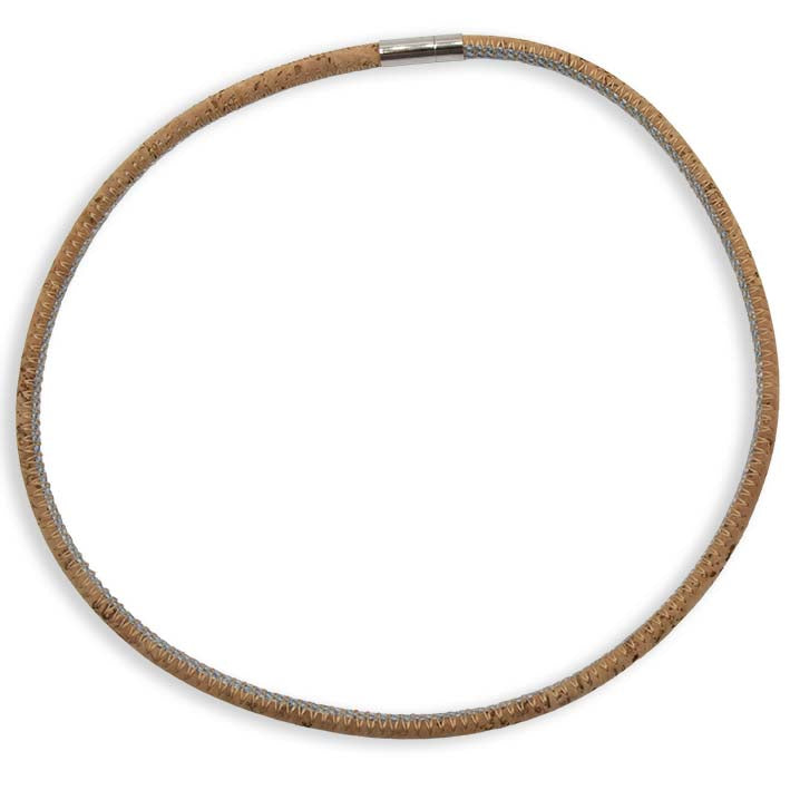 Ketting van denim en kurk 1  lijns, lichtblauw