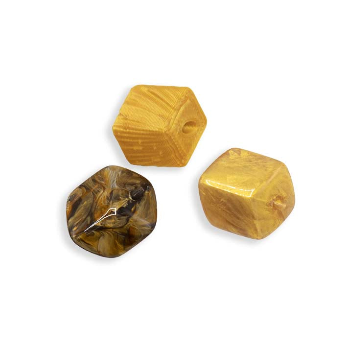 Set van 3 mini Cubes van Fates in goud en bruin, met 3D-geprinte Golden Rays