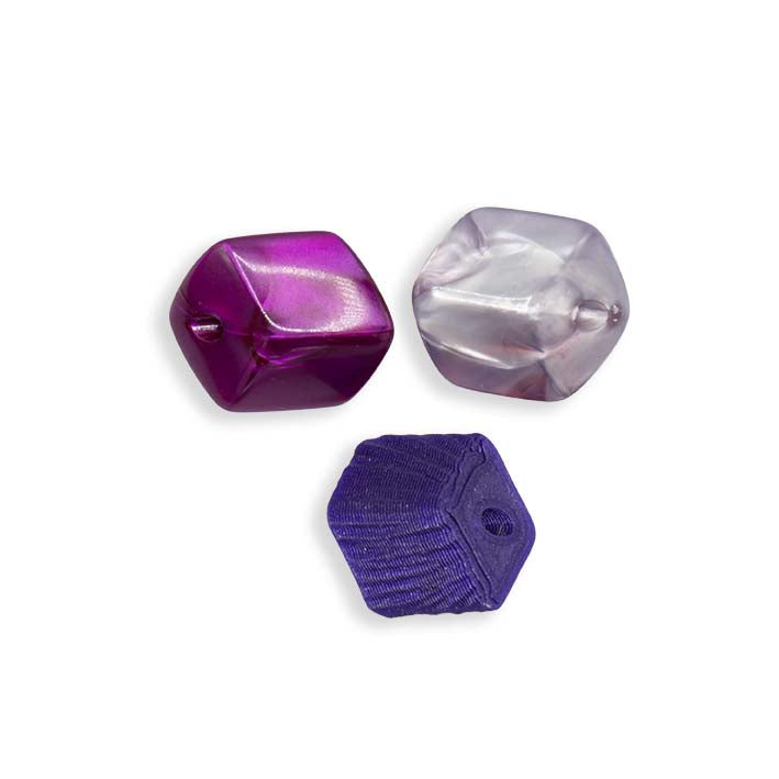 Set van 3 mini Cubes van Fates in paars en roze, met 3D-geprinte Purple Rays