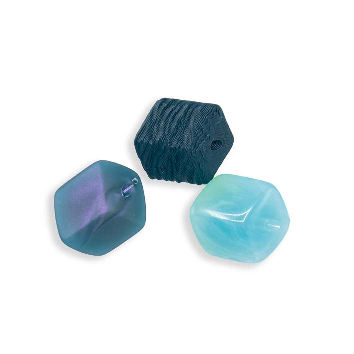 Set van 3 mini Cubes van Fates in petrol en turquoise, met 3D-geprinte Teal Tree Bark