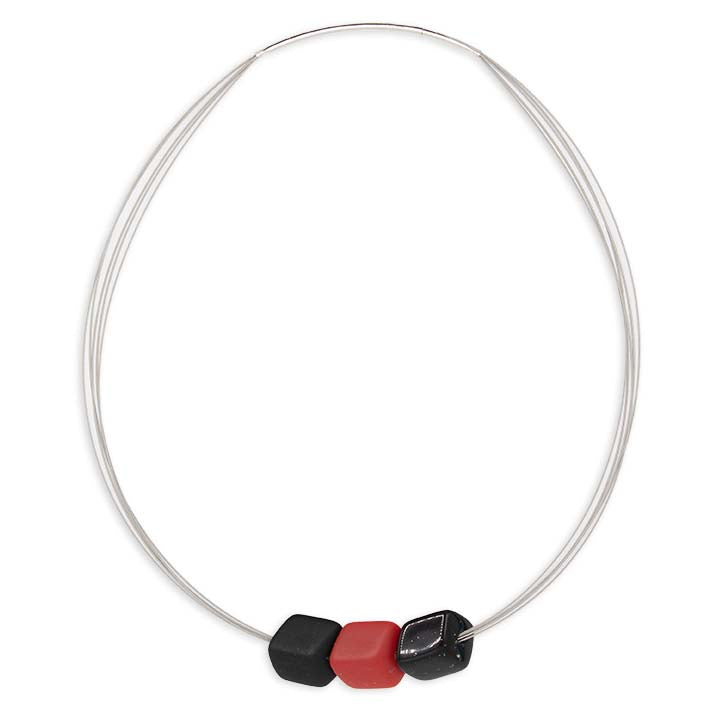 Ketting met mini cubes, Rood/Zwart