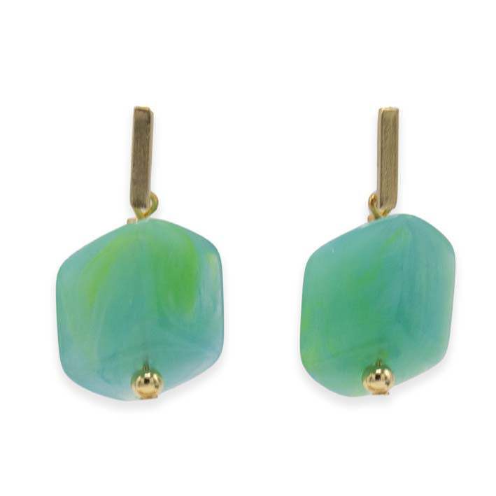 Oorbellen met  1 mini Cube, Larimar