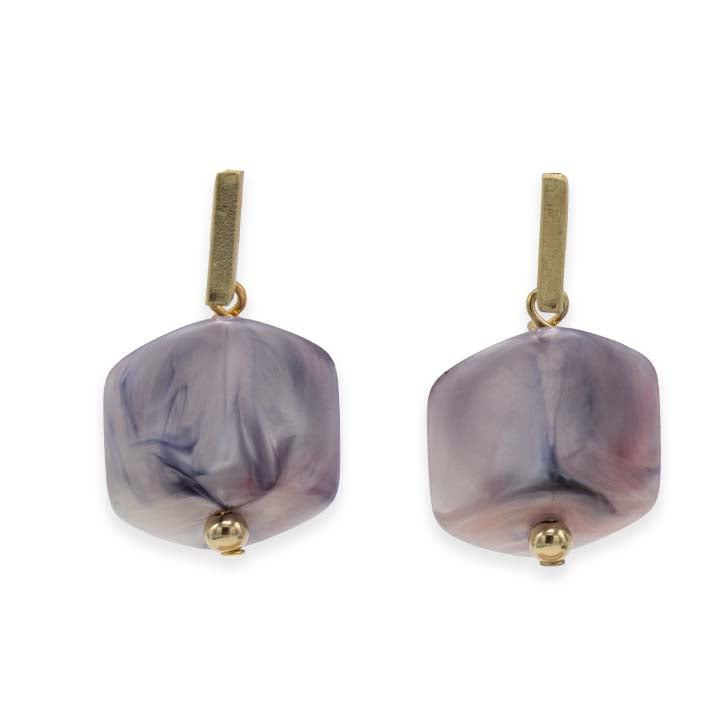 Oorbellen met  1 mini Cube, Dusty Pink