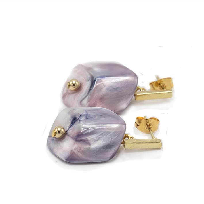 Oorbellen met  1 mini Cube, Dusty Pink