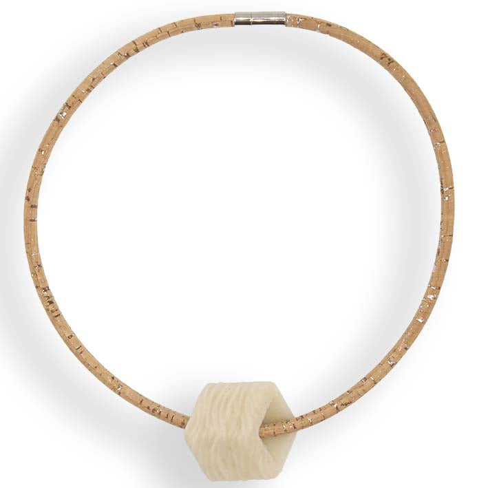 Cube ketting Oyster Tree Bark in naturel kurk met 3D geprinte BIO Cube, Fates