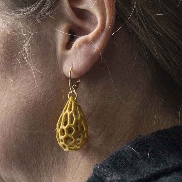 3D geprinte oorbellen - Goud - 100% biologisch afbreekbaar